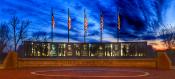Night time photo of Veterans Memorial in Kentucky that inspired our design
